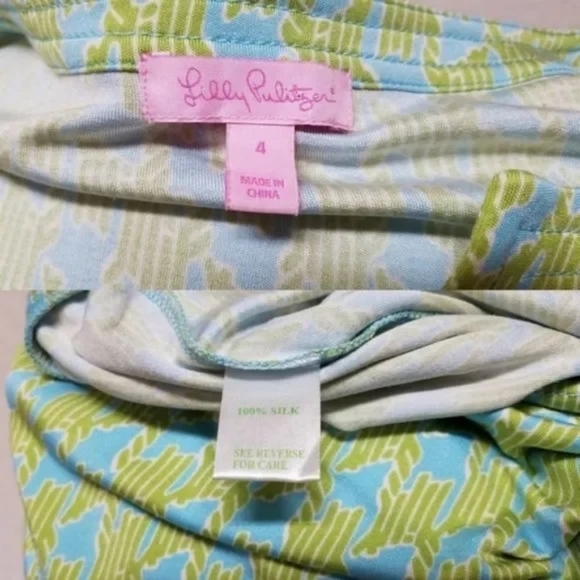 Rare Lilly Pulitzer Stretchy Silk Green Blue Houndstooth V-neck Belted Dress 4 - Picture 11 of 11